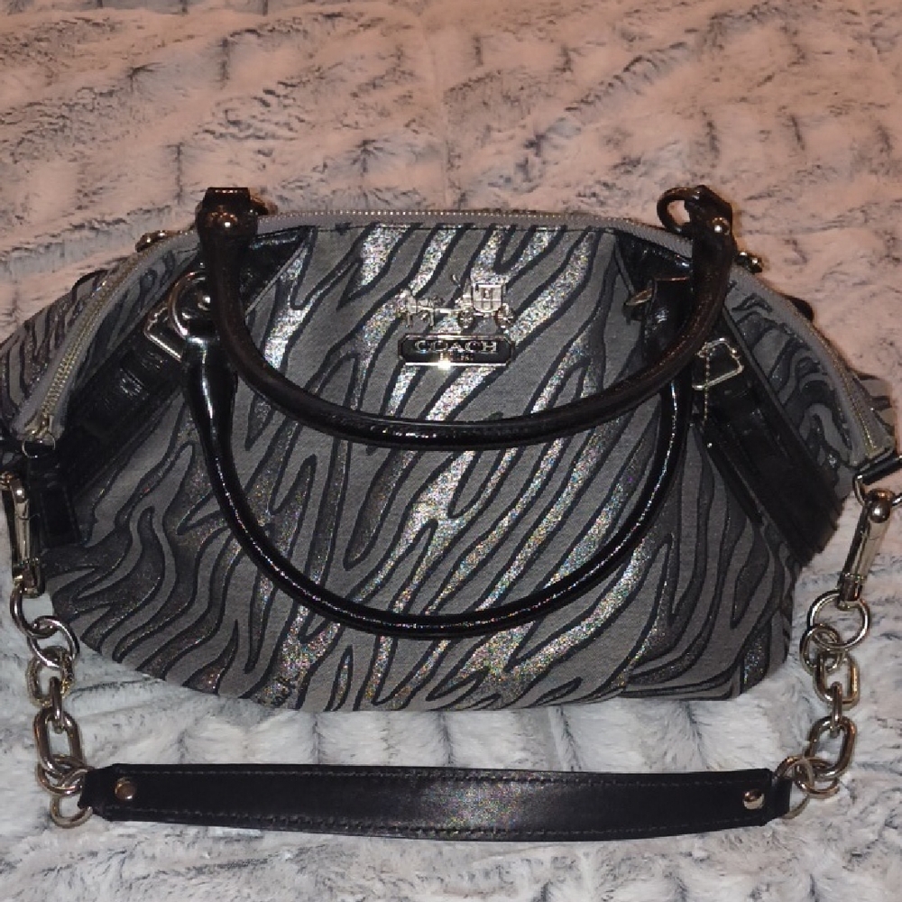 Coach Black and Silver Zebra Shoulder Bag
